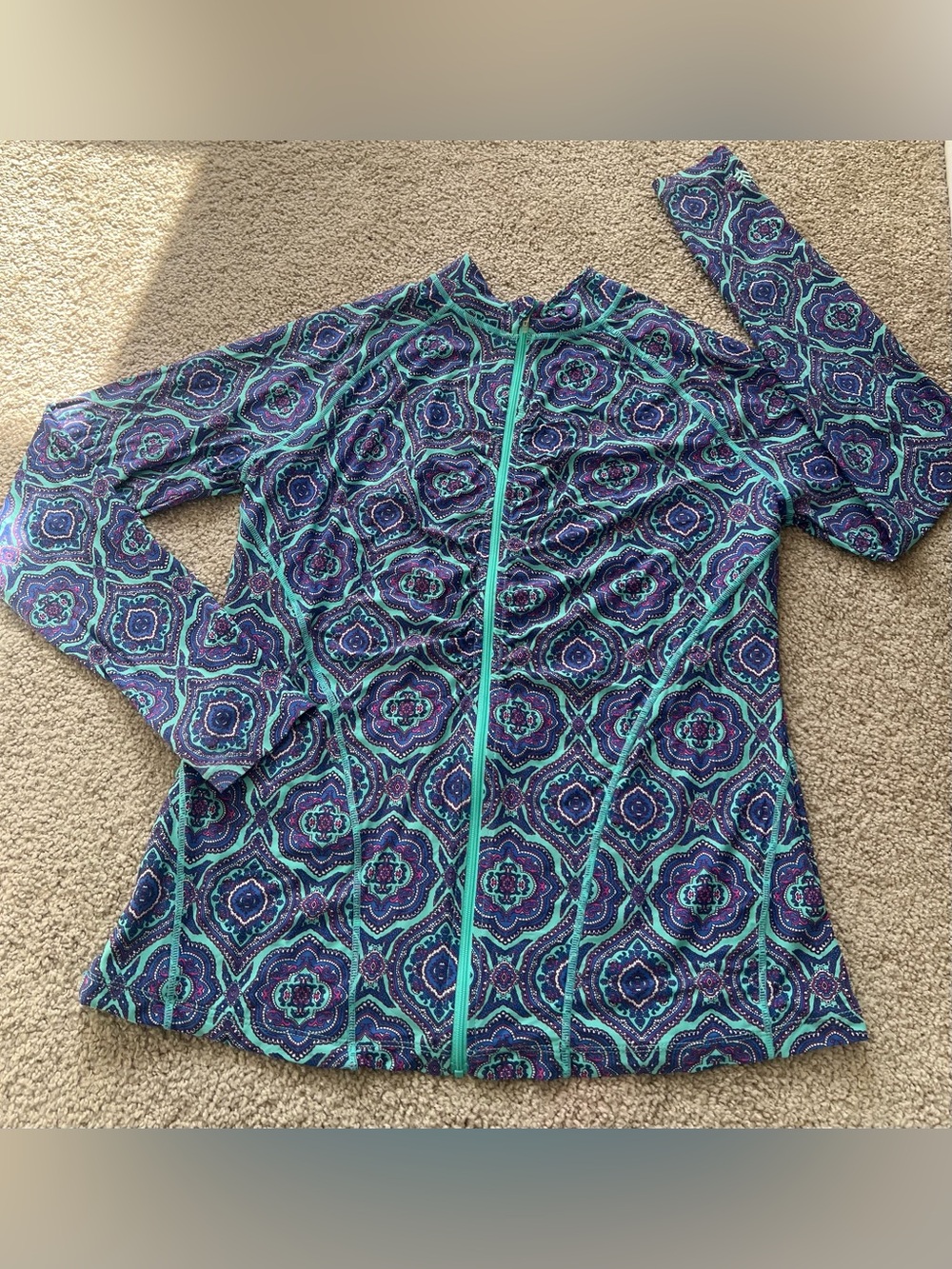 Coolibar Ruched Full Zip Mock Neck UPF 50+ Rash Guard Woman’s  Sz L